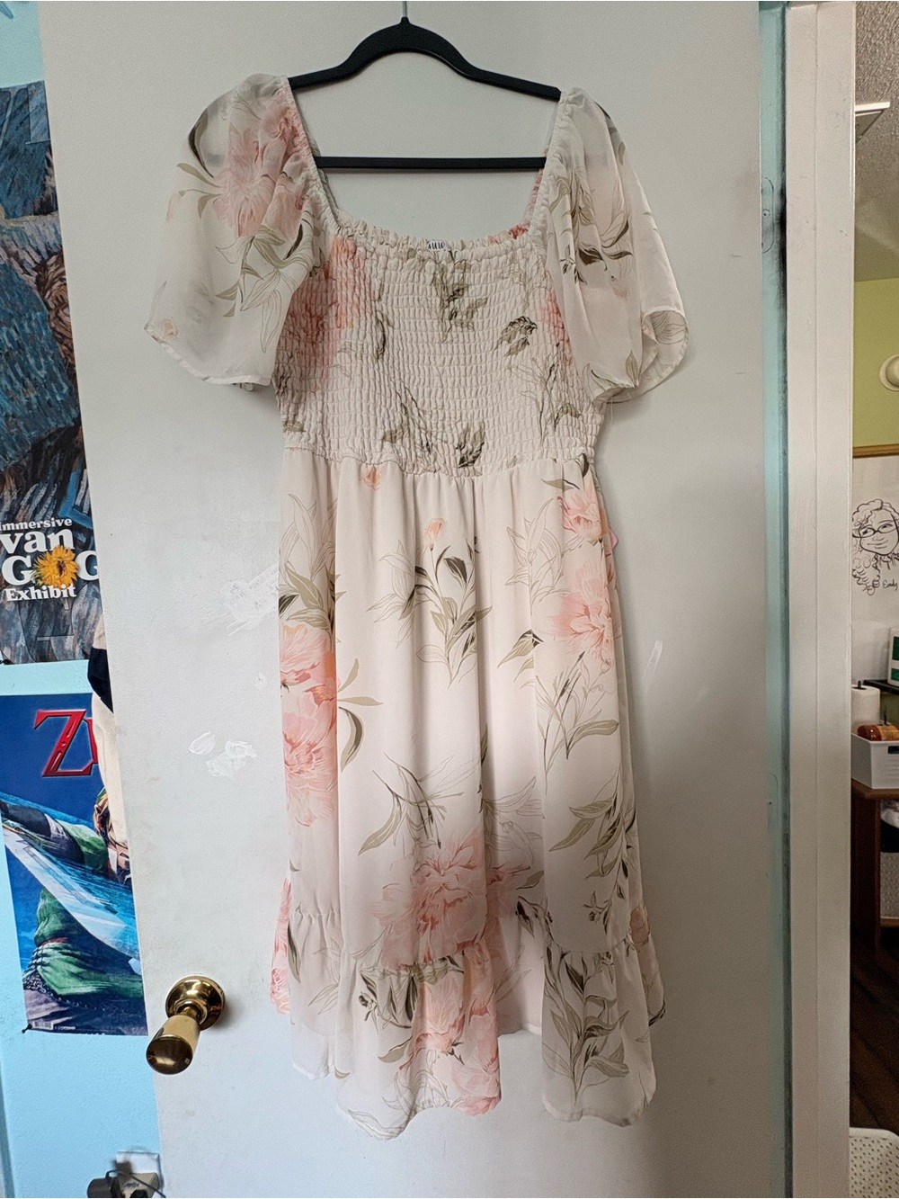 Floral Smocked Midi Dress in Blush Cream